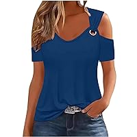 Sexy Clod Sholuder Tops for Women Summer Hollow Out Short Sleeve T Shirts Y2K Going Out Blouses Ladies Tunic Tops