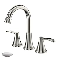Brushed Nickel Bathroom Faucet for Sink 3 Hole, 2-Handle 8 inch Widespread Bathroom Sink Faucet with Pop Up Drain and Supply Hoses