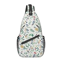 Bird And Flower Sling Backpack, Multipurpose Travel Hiking Daypack Rope Crossbody Shoulder Bag