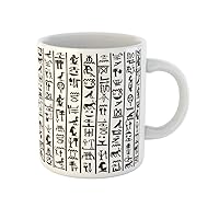 Coffee Mug Hieroglyphs Black and White Egyptian Hieroglyphics African Alphabet Abstract 11 Oz Ceramic Tea Cup Mugs Best Gift Or Souvenir For Family Friends Coworkers