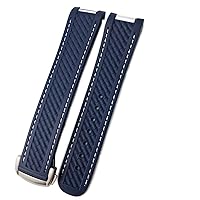 20mm Rubber Silicone Watch Band for Omega Strap Seamaster 300 AT150 Aqua Terra Ultra Light 8900 Steel Buckle Watchband Bracelets (Color : Blue-White Line, Size : 20mm Silver Buckle)
