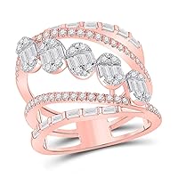 The Diamond Deal 14kt Rose Gold Womens Baguette Diamond Spiral Cluster Fashion Ring 1-3/8 Cttw