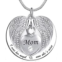 HQ Angel Wing Urn Necklace for Ashes, Heart Cremation Memorial Pendant Necklace Jewelry I Was His/Her Angel Now He's/She's Mine -mom (April)