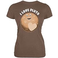 I Love Pluto Planet Heather Brown Juniors Soft T-Shirt - Medium