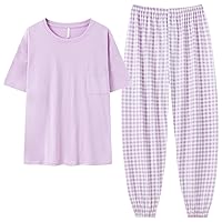 Pajama Set for Big Girl Teens Short Sleeve Cartoon Tee Top+ Short Pajamas Pants Sleepwear Nightwear Clothes Set