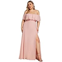 Ever-Pretty Women's Plus Size Off Shoulder Ruffle Sleeves Side Split Chiffon Floor Length Formal Dress 0968-PZUSA