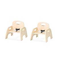 Foundations Simple Sitter Low Wood Feeding Chairs Multipack, Wide No-Tip Base, Adjustable Safety Harness, Stackable Wood Toddler Chairs with Food Service Grade Finish, 2 Pack (7 inch)