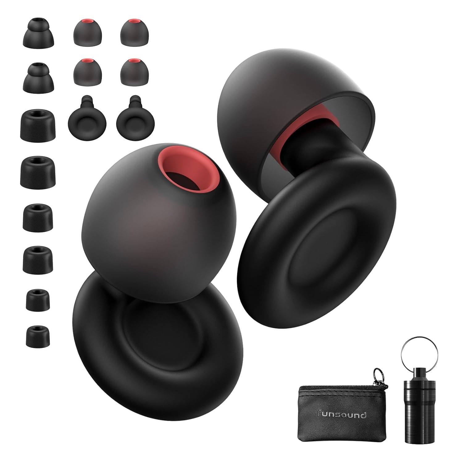 Ear Plugs for Sleeping Noise Reduction Reusable, Concerts, Focus, Travel, Work, High Fidelity – 7 Pair Eartips – Flexible Soft-Touch – NRR of 24 and 27 dB Noise Cancelling Black Red