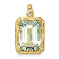 14k Gold Diamond and Green Amethyst Pendant Necklace Measures 23x13.3mm Wide 7.2mm Thick Jewelry for Women