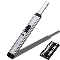 Candle Lighter Electronic USB Rechargeable Pulse Plasma Arc Lighter with Safety Lock and Power Indicator No Gas No Oil Windproof Lighter Perfect for Home Kitchen Fireworks Camping Stove (Silver)