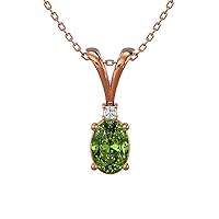 10K Gold Elegant Oval Cut 0.75 Carats Created Gemstone Solitaire With VVS Certified 0.02 ct Natural Genuine Diamond Pendant Necklace for Women, Birthstone Jewelry