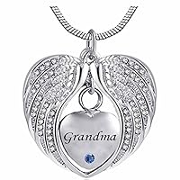Heart Cremation Urn Necklace for Ashes Urn Jewelry Memorial Pendant with Fill Kit and Gift Box - Always on My Mind Forever in My Heart for Grandma(September)