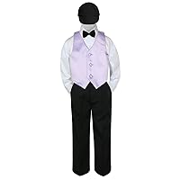 5pc Baby Toddler Kid Boys Black Pants Hat Bow Tie Lilac Vest Suits Set (7)
