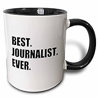 3dRose Best Journalist Ever Fun Gift for Talented Newspaper Magazine Writers Two Tone Mug, 11 oz, Black