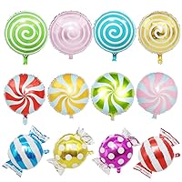12 Pcs Sweet Candy Balloon Set, 18 Inch Round Lollipop Mylar Foil Balloon for Summer Girls Kids Birthday Party Baby Show Decorations Ice Cream Themed Party Supplies