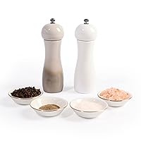 Wood Salt and Pepper Shakers Refillable White and Grey Salt and Pepper Grinder Set with Adjustable Coarse Mills (6.7inch, 2 PCS)