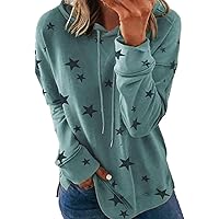 Women's Casual Hoodies Long Sleeve shirts cute stars printed Lightweight Pullover Tops Loose Sweatshirt with Pocket