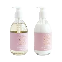 MERSEA Luxury Hand Soap and Shea Lotion Set - Scented Lotion and Matching Liquid in Glass Bottle Pumps, Coconut Sugar, 9 oz