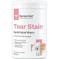 Tear Stain Remover Eye Wipes for Dogs & Cats, Cleans Eye Boogers and Gunk Discharge, Facial Cleansing with Aloe Vera (Fragrance Free)
