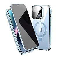 Anti-Peeping Case for iPhone 14 Case Magnetic Ring Stand Compatible with Magsafe Wireless Charging Privacy Screen Camera Lens Protector 360 Full Body Protection (Blue)