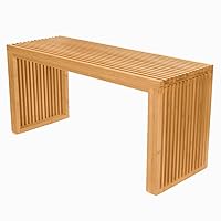 Bamboo Dining Bench, 35 inch Farmhouse Decor Indoor Kitchen Table Bench, Entryway Shoe Rack Bench, Outdoor Bench, Solid Bamboo Benches for Living Room, Hallway, Bedroom, Bathroom - Nature