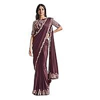 Mauve Indian Satin Silk Embroidery Blouse One minute saree Ready to wear sari 3527