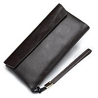 Mens Credit Card Wallet Long Wallet Genuine Leather Billfold Zip Around Checkbook Wallet Credit Card Slots (Color : Brown, Size : 20.5 * 10cm)