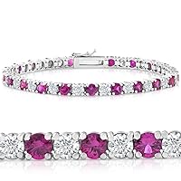 P3 POMPEII3 9 1/2 ct Genuine Ruby & Diamond Tennis Bracelet 14K White Gold