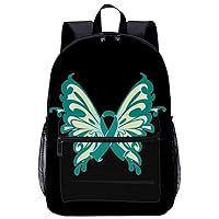 Ovarian Cancer Awareness Butterfly 17 Inch Laptop Backpack Large Capacity Daypack Travel Shoulder Bag for Men&Women