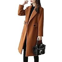 Women's Elegant Notched Lapel Pea Coat Mid-Length Thicken Warm Wool Blend Coats Casual Fall Winter Long Overcoat