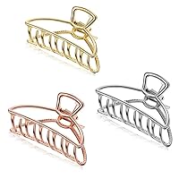3 Pack Large Metal Claw Clips Hollow Non-Slip Hair Catch Jaw Clamp for Women Girls Hair Barrette for Fixing Hair (Silver&Gold&Rose Gold)