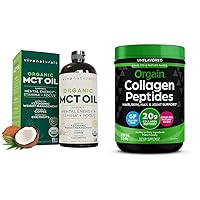Viva Naturals Organic MCT Oil for Keto Coffee (32 fl oz) - Best MCT Oil Supplement to Support Energy & Orgain Hydrolyzed Collagen Peptides Powder, 20g Grass Fed Collagen - Hair, Skin, Nail & Joint