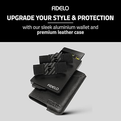 Fidelo Minimalist Wallet for Men - Slim Credit Card Holder Compatible with all our Cases, RFID Blocking Wallet with Money Clip Made Of 3K Carbon Fiber And Removable Cash Band - Black Leather