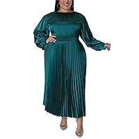 Women's Plus Size Maxi Dresses 2023 Fall Lantern Long Sleeve Flowy Swing Pleated Maxi Dresses