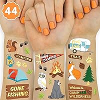 Camping Party Supplies Temporary Tattoos - 44 Metallic Styles | Outdoor Wilderness Birthday, Forest Animals Favors, Gone Fishing Bday