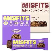 Misfits Vegan Protein Bar, Plant Based Chocolate Protein Bars, Chocolate Caramel + Variety Bundle High Protein Snacks with 15g Per Bar, Low Sugar, Low Carb, Gluten Free, Dairy Free