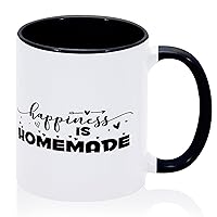 Funny Coffee Mug Happiness Is Homemade Coffee Cups Elegant Ceramic Mugs Gifts for Mom Father Grandpa Work 11oz Black