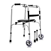 Foldable Walker with Wheels and Seat, Lightweight Portable Rolling Walker for Seniors, Elderly Medical Standard Walker with 6 Adjustable Heights - Compact Design for Easy Storage