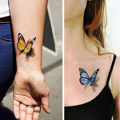 Ooopsi Butterfly Tattoos for Kids Womens - 110 Pcs 3D Tattoos, Colorful Body Art Temporary Tattoos, Butterfly Party Favors