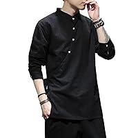 Linen Solid Color Long Sleeve Vintage T Shirt Men's Clothing Harajuku T Shirt Men T Shirt Japanese Streetwear