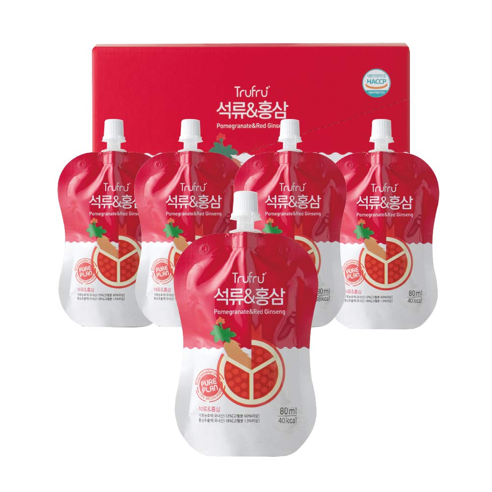 Trufru Pomegranate & Red Ginseng Juice 40.58 fl oz (2.7 fl oz x 15 pouches), Korean Pomegranate and Red Ginseng, Ready to Drink, ON-THE-GO Womens J...