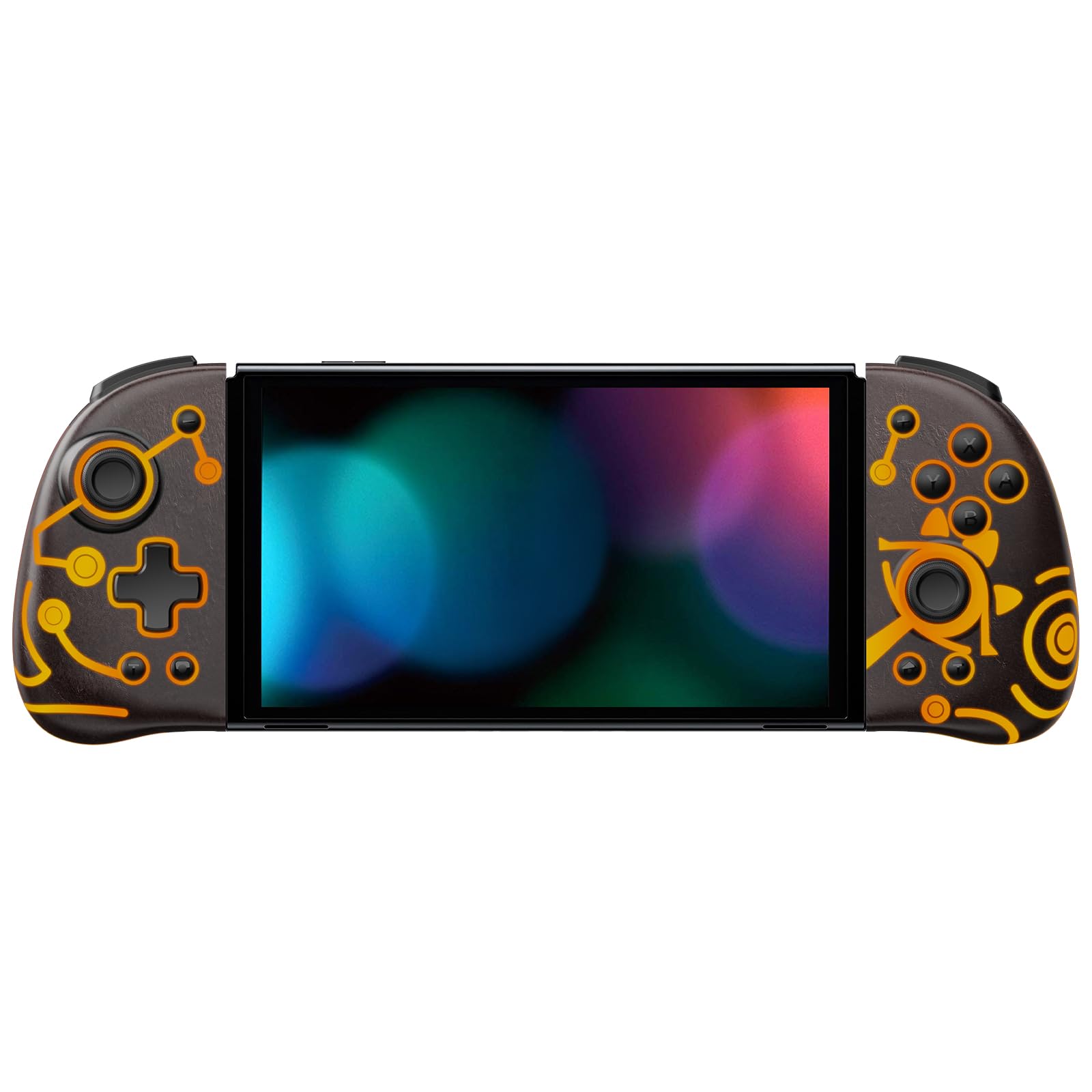 FUNLAB Luminous Switch Controller Compatible with Nintendo Switch/OLED, Ergonomic Joypad Controller for Handheld Mode with 7 LED Colors/Paddle/Turbo for Zelda Fans - Zonaite Brown