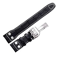 for IWC Pilot Mark Series Watch Band Genuine Leather Strap Accessories Male Rivet Cow Leather Wristband 22mm Watchbands (Color : Black Silver Clasp, Size : 22mm)