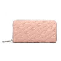 Women's Embossed Zip around Calfskin Leather waller RFID theft protection (Pink w logo)