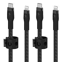 Belkin BoostCharge Pro Flex Braided USB Type-C to Lightning Cable 2-Pack (2M/6.6ft), Mfi-Certified 20W Fast Charging PD Power Delivery for iPhone 13, iPhone 12, iPhone 11, iPad, and More - Black