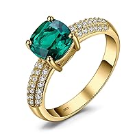 JewelryPalace Cushion Cut 1.8ct Simulated Emerald Solitaire Rings for Her, 14K White Yellow Rose 925 Sterling Silver Promise Ring for Women, Green Gemstone Jewelry Sets Rings