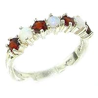 925 Sterling Silver Real Genuine Opal & Garnet Womans Eternity Ring
