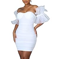 LKOUS Elegant Club & Night Out Dresses, Off Shoulder Evening Birthday Dresses, Solid Color Bodycon Mini Dress