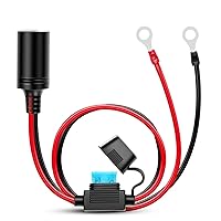Female Cigarette Lighter Outlet 3Ft + Eyelet Terminal Plug and Blade Fuse Holder 12V 16AWG Heavy Duty Cable Accessory DC Power 12 24Volt Socket for Car Tire Inflator Air Pump