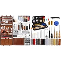 TLKKUE Leather Tooling Kit Leather Craft Tools Leather Working Kit with Custom Handbag Cutting Mats Engraving Punching Sewing Stamping Sanding Tools Leather Tools for Leather Working Professional
